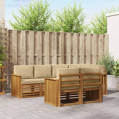 Ecksofa Set mit Kissen 7 pcs Natur und Beige Massivholz Akazie (1/5)
