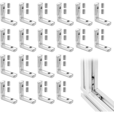 20 Stück Innenwinkelverbinder für Aluprofil 20x20 avec 40 Vis M5, Équerres L-Forme à 90° pour Assemblages Stables, pour Projets de Bricolage et Structures en Aluminium (1/5)