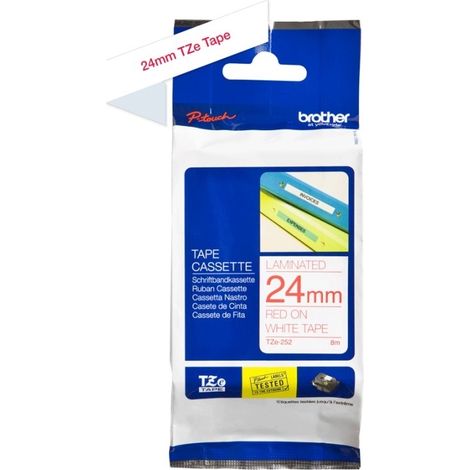 Cinta Laminada para Rotuladoras Brother TZE252 Rojo/Blanco 24 mm