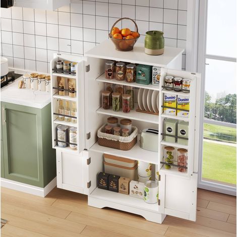 Mobile cucina 120 x 60 x 40 cm con LED a sensore, 4 ante, MDF, bianco HAVRYA (1/5)