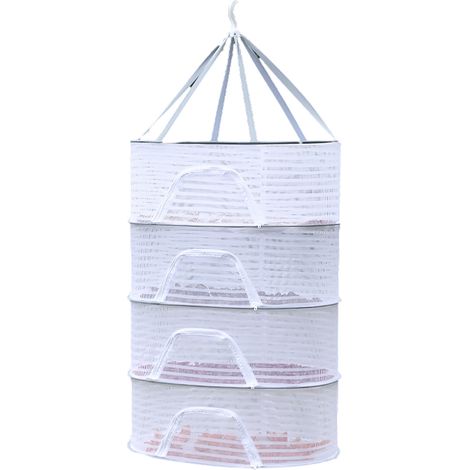 4-stöckiger Wäscheständer aus Netzgewebe mit Tasche - Faltbarer und mit Reißverschluss versehener Hängekorb für Blumen, Obst, Gemüse und Fisch - Weißes Polyester (60x40x88cm) (1/5)