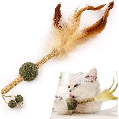 Jouet pour Chat Boule Herbe a Chat, Silvervine Chat Baton, Jouet à MâCher pour Chat avec Cloche/Sisal/Plume pour Nettoyer Les Dents de Chaton, Matatabi Friandises Chat-1pc (1/5)