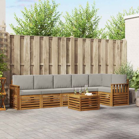 Ecksofa Set 7 pcs Natürlich und Hellgrau Massivholz Akazie (1/5)
