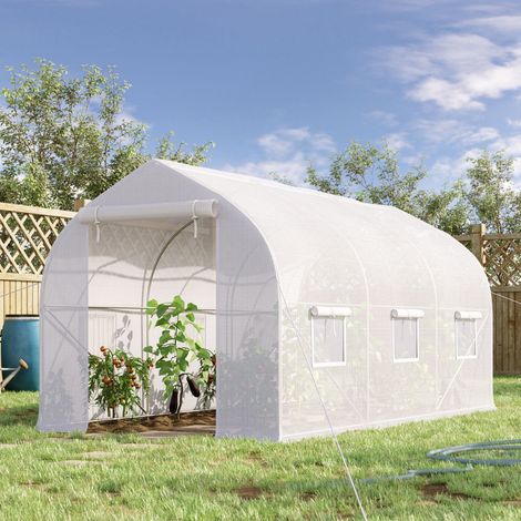 Outsunny Invernadero de Jardín 4x2x2 m Tipo Túnel con 6 Ventanas Transpirables y Puerta Enrollable con Cremallera Huerto para Cultivo Plantas Verduras Blanco (1/5)