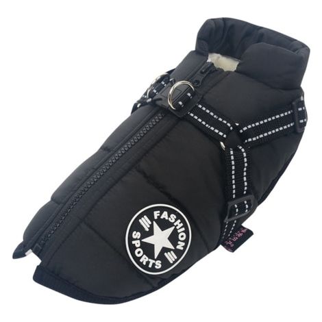 Manteau chien hiver imperméable chaud avec harnais, gilet doublé coton molletonné pour petits et moyens chiens, noir, taille 2XL (1/5)