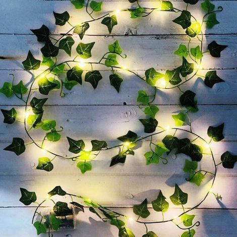 Künstliche Efeu-Lichter, 2 m lange Kunstpflanzen mit 20 LEDs und grünen Blättern, LED-Leuchten für Garten, Terrasse, Haus, Terrasse, Hochzeitsdekoration (1 Packung) (1/5)