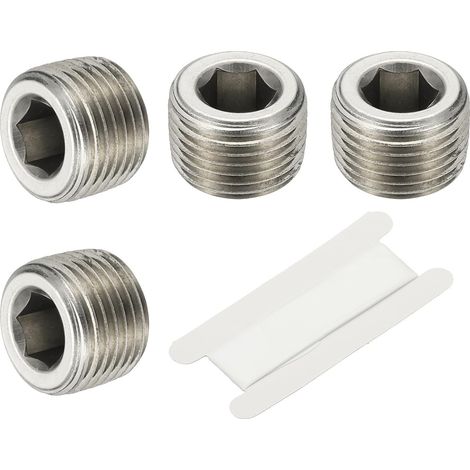 1/8" NPT Male Raccord De Tube À Hexagone Interne, 4 Pcs 304 Acier Inoxydable Kit Assortiment Bouchon Tête Filetée Frapper Adaptateur Avec Ruban, Argent - 1/2" (1/5)