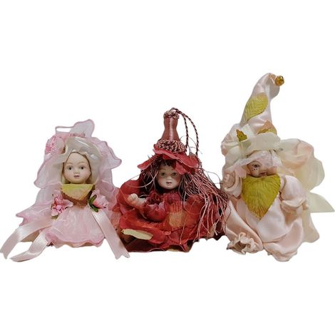 bambola porcellana-set da 3 statue per collezione-bambina fiori natura vestito fiori natura in tulle raso bianco made in italy (1/5)