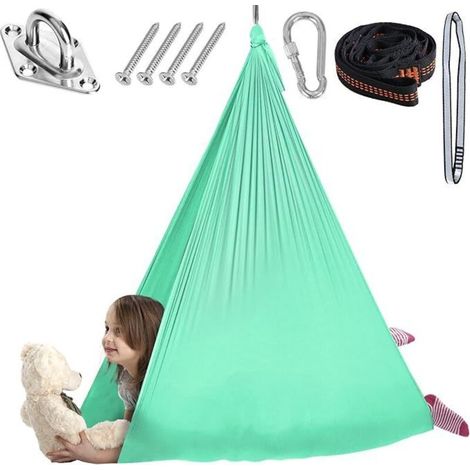 Hamac Élastique - 280 cm et 150 cm - Pour Enfants et Adultes - Suspension Intérieure Extérieure - Yoga Sensoriel - Chaise Suspendue (1/5)