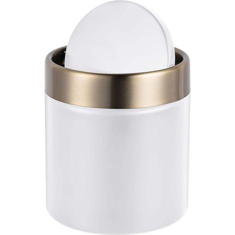 Relaxdays, poubelle à couvercle basculant, anneau inox, pour table & salle de bain, H x l x P : 14 x 12 x 12 cm, blanc