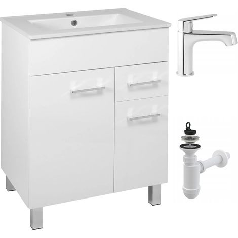 STAMAR  Badezimmerschrank mit Waschbecken - 60 x 47 cm - Hochglanz Weiß - Elegant und Praktisch
