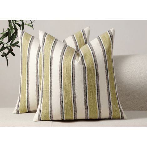 Coussin beige et vert à rayures 45x45 cm RIVIERA (1/3)