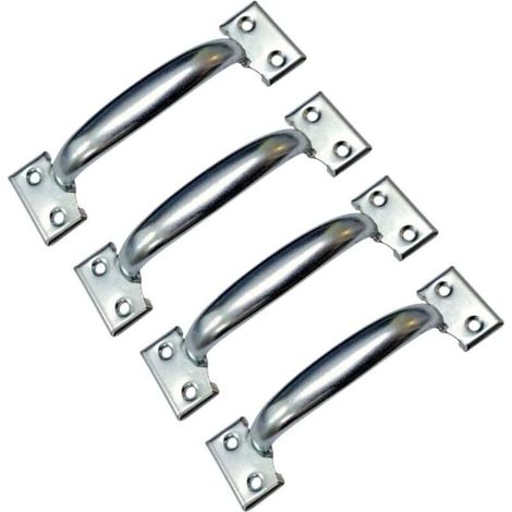 Lot de 4 poignées de porte de grange rétro pour armoires de cuisine, distance entre les trous : 58 mm, fer argenté