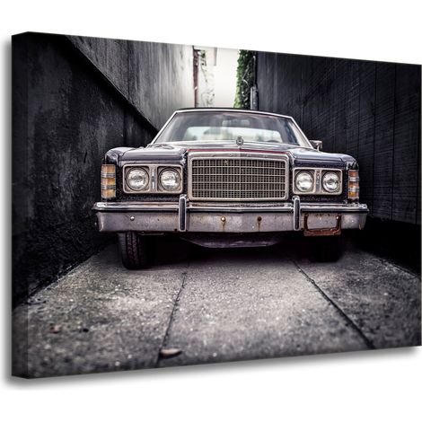 Lienzo impreso con diseño de coche retro vintage, 70x50 cm.