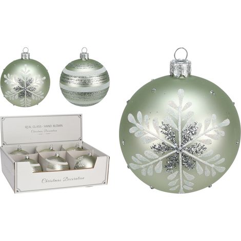 PALLA VETRO DIAMETRO 10 CM ASSORTITO 4 DECORI COLORE MENTA (1 PEZZO, INVIO CASUALE)