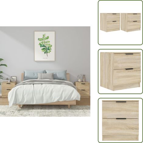 Mesita de noche con cajones - vidaXL Mesita de noche 2 uds madera contrachapada color roble Sonoma - Mesita de noche para dormitorio