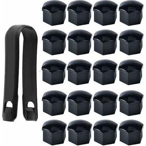 Lot de 20 Capuchons Cache-Écrous de Roue 17 mm Noirs en Forme Hexagonale avec Outil de Montage Inclus pour Voiture (1/5)