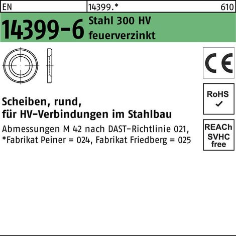 Scheibe EN 14399-6 rund 24 (25x44x4) 300 HV feuerverz. geschmiert PEINER (1/2)