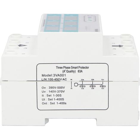 Dispositif de protection contre les surtensions et les sous-tensions triphasé réglable 220 V à réarmement automatique pour usage domestique, 63 A (1/5)