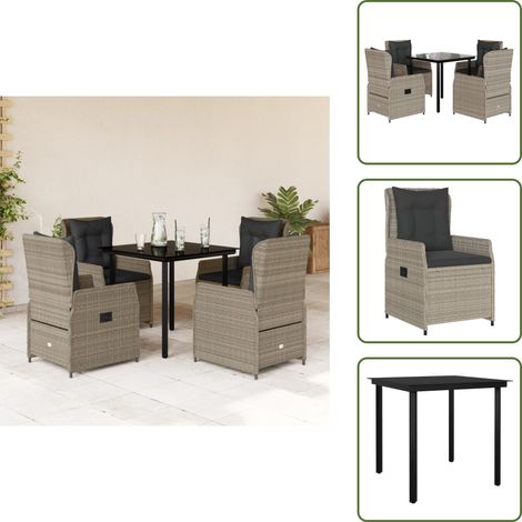 Cojines para sillas - vidaXL Set comedor de jardín 5 pzas cojines ratán sintético gris claro - Cojines de jardín