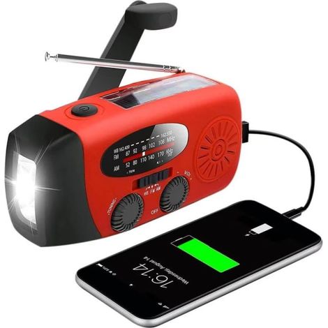 Powerbank solaire 2000mAh Vevradio, lampe torche rouge - chargeur d'urgence portable (1/5)