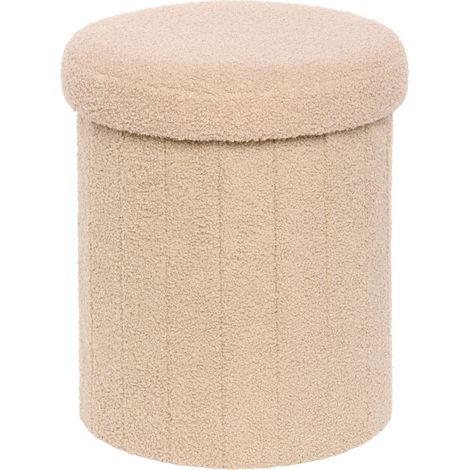 Pouf Pliable Coffre Jaiko en Bouclette Beige 32x38cm - Atmosphera créateur d'intérieur