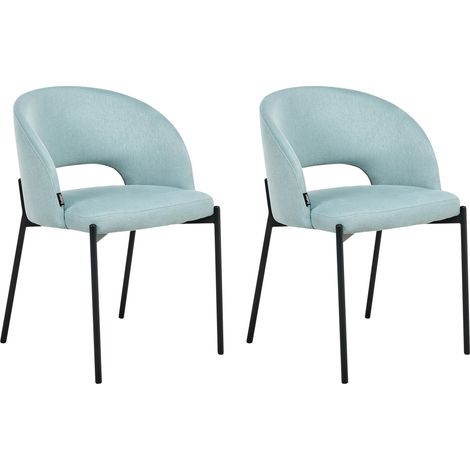 Conjunto de 2 sillas de comedor tapizado de tela respaldo redondo recortado azul claro Penny (1/5)