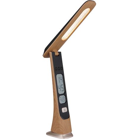 Lampe de table lampe de bureau LED variateur tactile USB-C horloge batterie aspect bois doré (1/5)