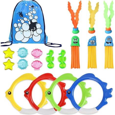 19 Pièce Jouets de Plongée, Jouets de Natation Piscine Anneaux de plongée, Trésors, Marin, Pieuvre Jouet sous Eau été Jeux pour Enfant avec Sac à Cordon pour Enfant Garçon Fille (1/5)
