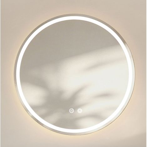 Miroir rond de salle de bain 90x90cm mural avec éclairage LED dimmable, 3 températures, antibuée, verre argenté (1/5)