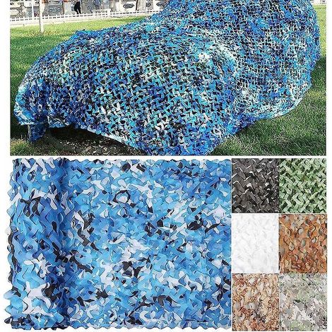 Filet de camouflage, voile d'ombrage camouflage, filet de protection pour jardin (chasse, ombre, décoration camouflage), protection solaire pour terrasse, bleu, 3 x 4 m (1/5)