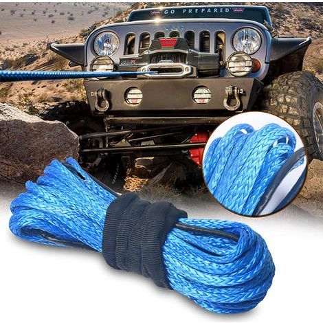 Corde de treuil synthétique 6mmx15m(1/4" x 50') Force de rupture 7700kg Câble de treuil synthétique UHMWPE (bleu) (1/5)