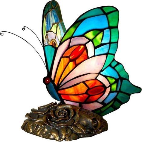 Tiffany Style Lamp, Bedside Lamp with Butterfly, Vintage Stained Glass Style Table Lamp, Art Deco Lamp, For Bedroom Living Room [Energy Class E] (1/4)