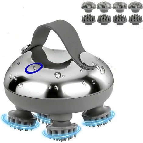 Masajeador eléctrico de cabeza JSSEVN, masajeador de cuero cabelludo resistente al agua IPX7, masajeador de cuero cabelludo con 8 cabezales de masaje y 3 modos de masaje. (1/5)