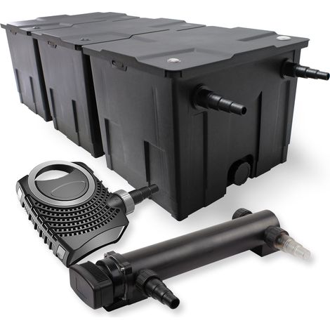 SunSun Komplettset: CBF-350C Teichfilter bis 90000 L Teichfilteranlage als Durchlauffilter, NEO10000 SuperECO Teichpumpe 10000l/h 80W, CUV-336 Teichklärer UVC Klärer mit 36W