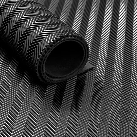 Tapis de sécurité en caoutchouc – Motif chevrons – 3mm d'épaisseur – Largeur 120cm – Absorbe bruit et vibrations – Ivol