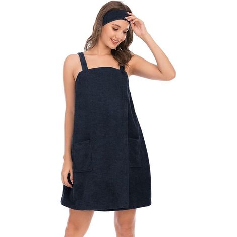 XL Femmes Robe Serviette de Bain Ajustable avec Bandeau pour Sauna Douche Spa & Plage Cover Ups Noir (1/4)