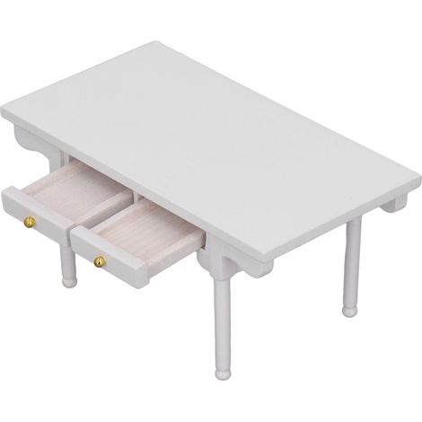 Bureau miniature en bois blanc, échelle 1:12, style moderne, idéal pour maison de poupée. (1/5)