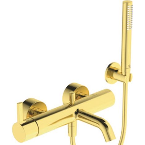 Miscelatore vasca JOY con doccetta a doccetta flessibile oro spazzolato e supporto a parete IDEAL STANDARD (1/3)
