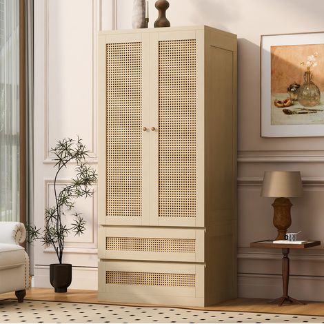 Armadio 2 ante con cassetti effetto rattan 70x55x170 OKMYHOME (1/5)