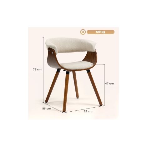 Esszimmerstuhl 62 x 55 x 75 cm, Polyester Beige, geschwungene Rückenlehne – MEUBLIV (1/5)