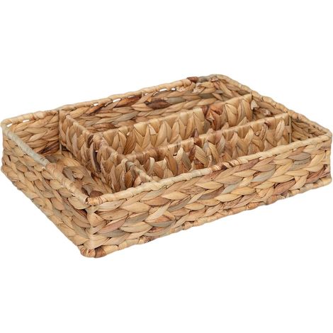 Range couverts en jacinthe tressé 4 compartiments 24 x 34 cm beige