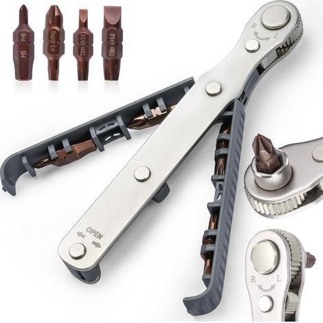 Cliquet Tournevis, Tournevis Magnétique, Mini Clé à Cliquet 1/4, Entraînement 1/4" à Couple Elevé, Mini Tournevis Décalé Réversible à Cliquet, Outils de Réparation de Poche Multifonctions (1/5)