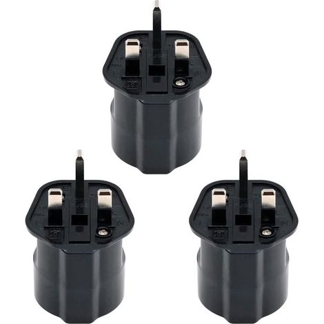 Adattatore UlisemEU per Regno Unito/HK/Singapore/UAE/KSA con fusibile da 13 A e otturatore di sicurezza, spina europea DE/FR/IT/ES a 2 pin, conversione in spina UK a 3 pin (3 pezzi, nero) (1/4)
