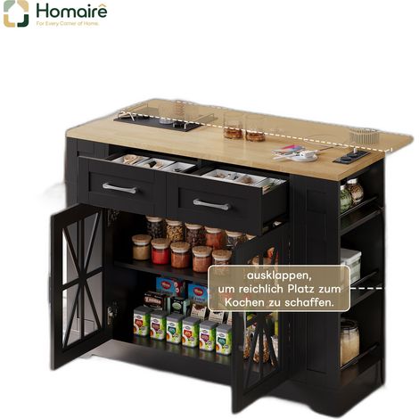 Küchenwagen aus MDF schwarz mit USB-Anschluss 120 x 65 x 92 cm HOMAIRE (1/5)