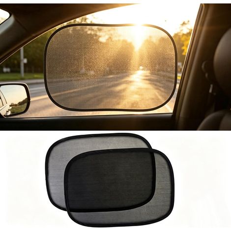 Lot de 2 pare-soleil statiques pour fenêtre latérale de voiture, maille respirante, bloque les rayons UV et l'éblouissement, protection universelle réutilisable pour fenêtre de voiture (1/4)