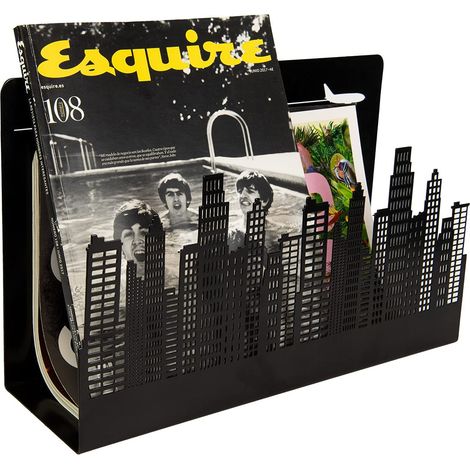 Porte-revues design "Bâtiments". Porte-revues moderne noir. Porte-journaux de style industriel 35 x 11 x 22 centimètres. Métal (1/5)