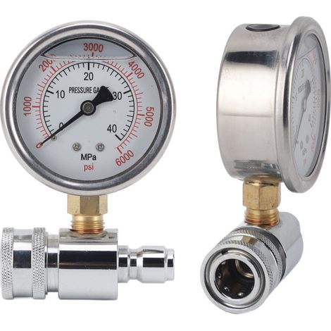 Manómetro de presión de 6000 psi con conexión rápida de 3/8" y accesorios.