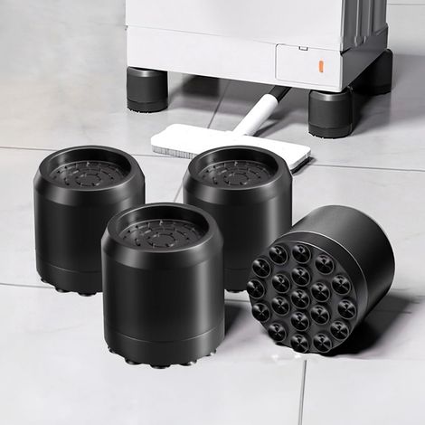 Almohadillas antivibración para lavadoras, juego de 4 patas para lavadora, patas estabilizadoras que absorben golpes y ruido para lavadoras y secadoras, color negro.