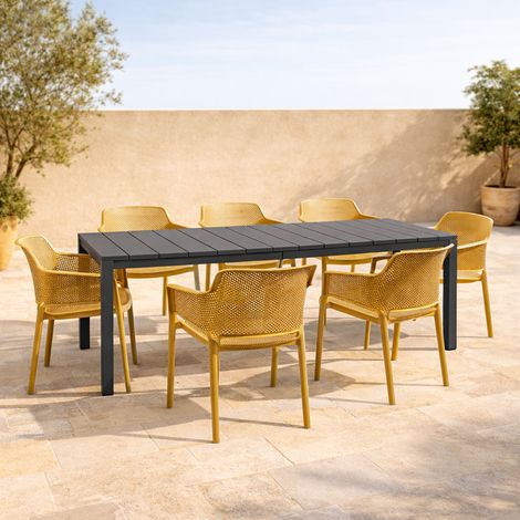 Set tavolo Rio allungabile 140-210 con 8 sedie Net per esterno e giardino -Antracite / Tortora (1/5)